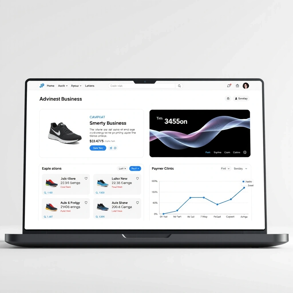 Professional corporate website with modern dashboard interface and client portal